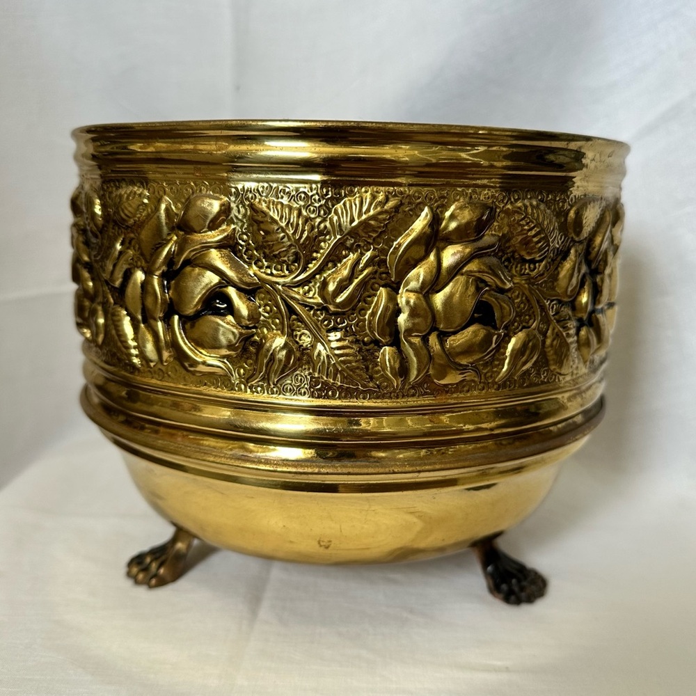 Vintage Brass Planter - Roses